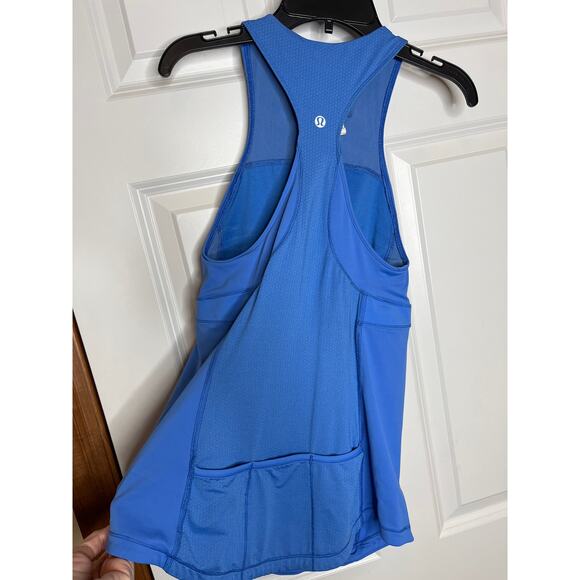 Lululemon Zippy Run Tank Top Porcelaine Blue Size 4 Zip Neckline Pockets - Picture 3 of 11